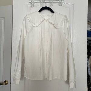 White Blouse with Ruffled Collar